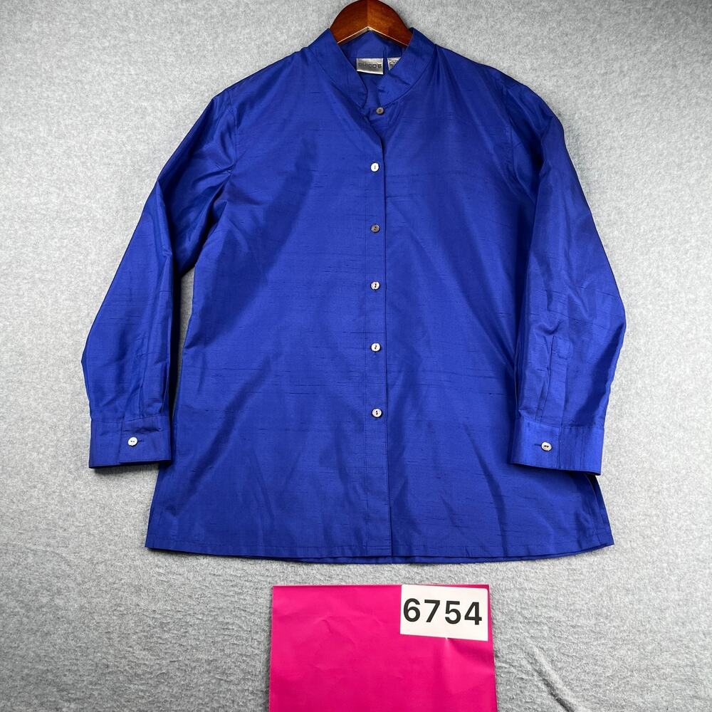 Chicos Silk Blend Shirt Womens Size 1 Blue US8 Medium Long Sleeve Button Down